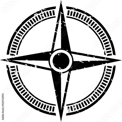 Vintage Wind Sign Compass Rose and Nautical Navigation Element for Old Maritime Map, Retro Directional Symbol Vector Illustration