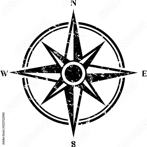 Vintage Wind Sign Compass Rose and Nautical Navigation Element for Old Maritime Map, Retro Directional Symbol Vector Illustration