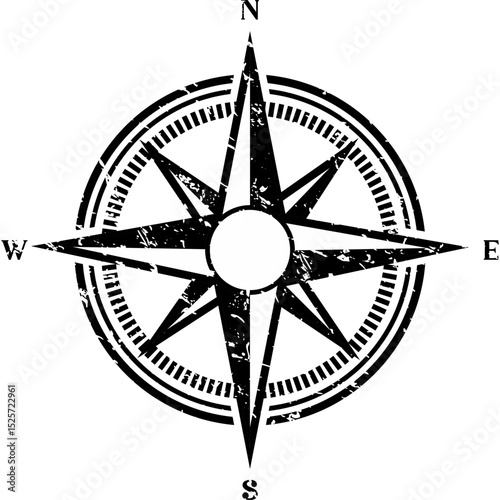 Vintage Wind Sign Compass Rose and Nautical Navigation Element for Old Maritime Map, Retro Directional Symbol Vector Illustration