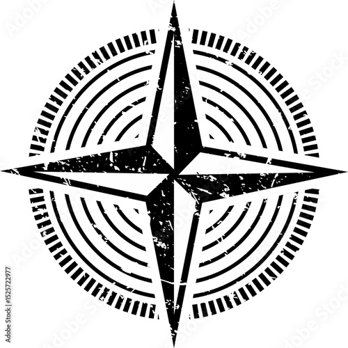 Vintage Wind Sign Compass Rose and Nautical Navigation Element for Old Maritime Map, Retro Directional Symbol Vector Illustration