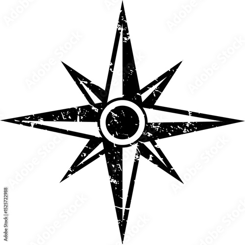 Vintage Wind Sign Compass Rose and Nautical Navigation Element for Old Maritime Map, Retro Directional Symbol Vector Illustration