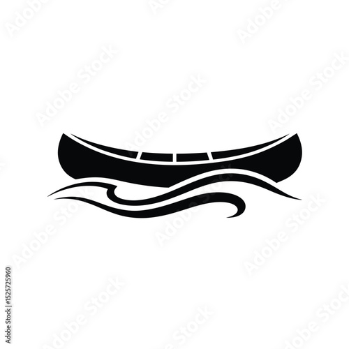 Canoe on Water Waves Silhouette