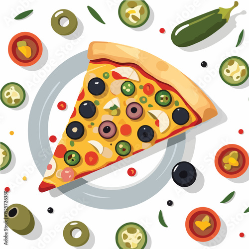 Cartoon Fusion Pizza Slice with Toppings from Multiple Cuisines