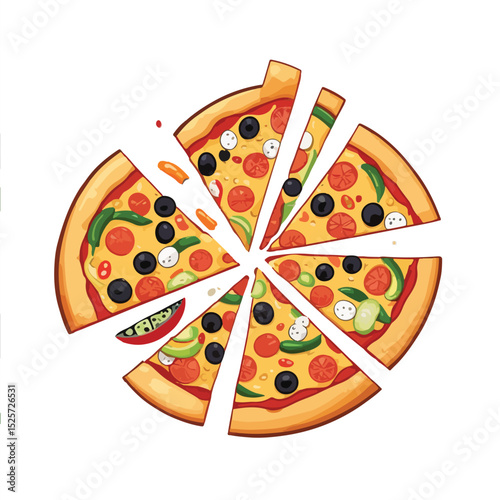 Flat vector of a cartoon pizza slice 
