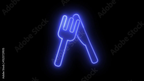 Restaurant icon neon light animation: fork and knife	