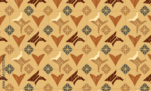 Hand-drawn abstract folk art symbols seamless pattern