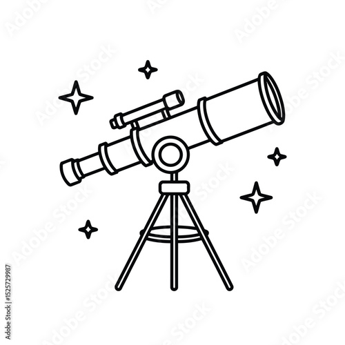 Simple Line Art Telescope Illustration