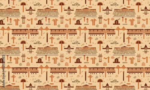 Chinese landmarks and cultural icons seamless pattern