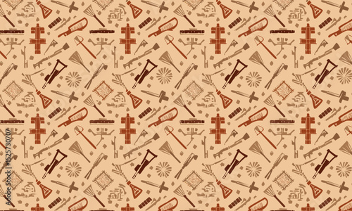 Slavic or Viking folk symbols and weapons seamless pattern