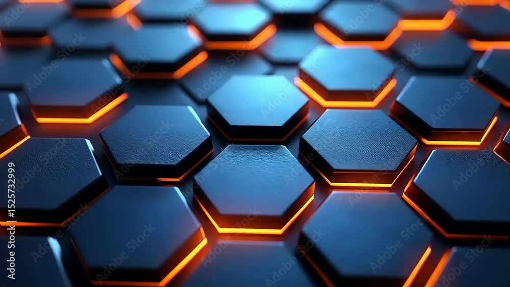 Abstract dark blue hexagon geometric texture pattern with glowing orange light Abstract dark blue hexagon geometric texture pattern with glowing orange light