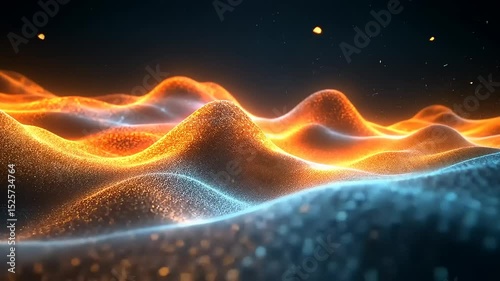 Abstract energy wave background with dynamic blue and orange glowing particle, digital render