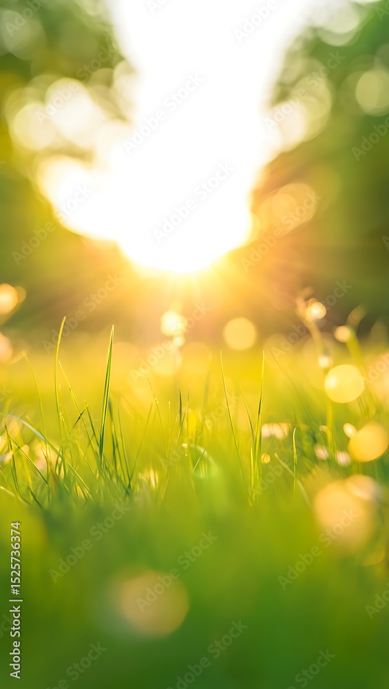 Fototapeta premium Golden Hour Meadow Serene Sunset, Grass, and Nature's Glow