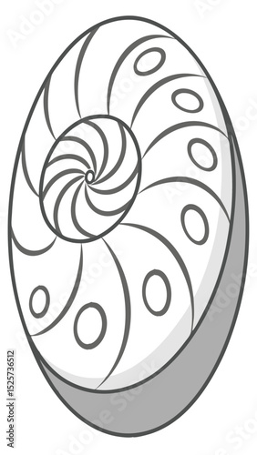 Artistic illustration of a gray and white nautilus shell isolated design element