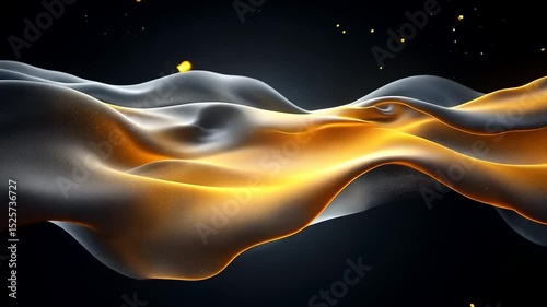 Abstract flowing wave background with glowing golden light on dark background