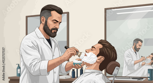 Traditional Barber Shop Shaving A Detailed Illustration