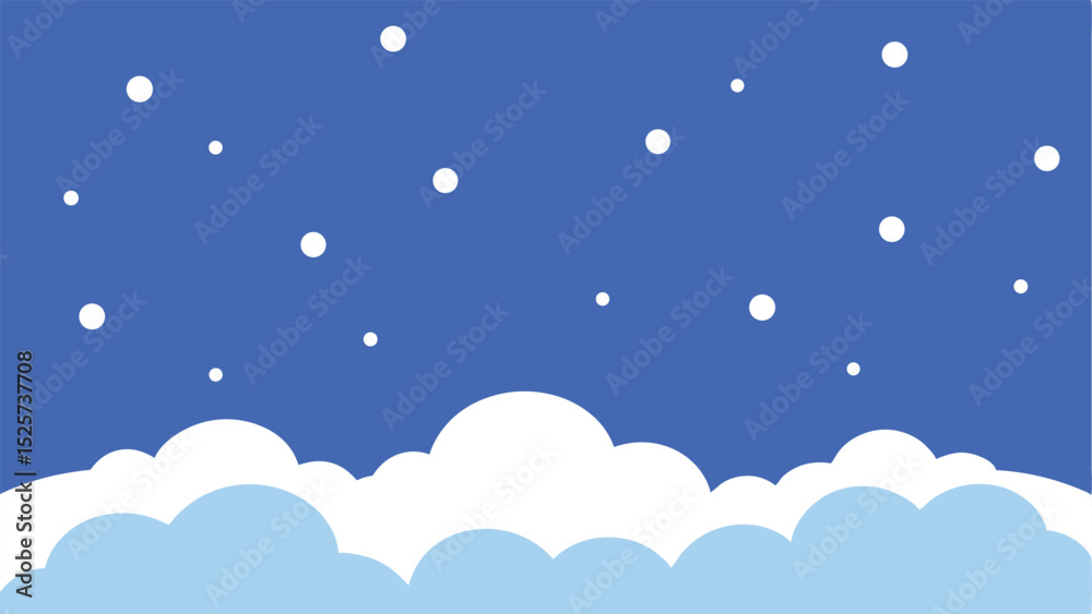 Fototapeta premium Cartoon sky with clouds and snowflakes on a transparent background vector illustration