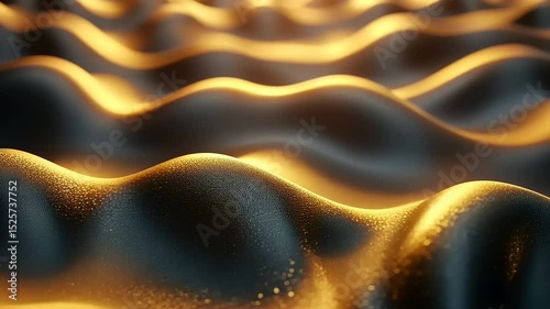 Abstract fluid metallic background with golden light waves and elegant textures