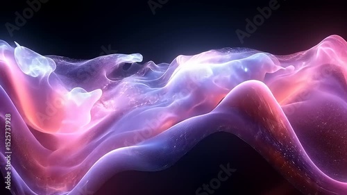 Abstract fluid motion background with glowing particles in a pink and blue color scheme
