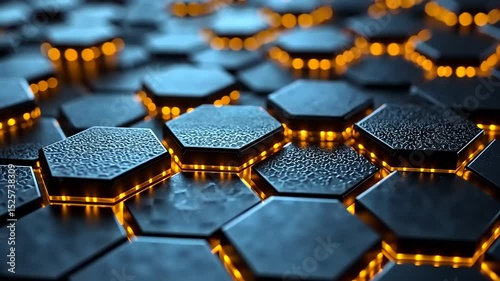 Abstract futuristic background of hexagons with glowing orange lights for presentations
