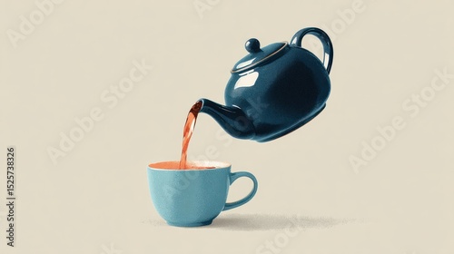 Teal teapot pouring into teacup