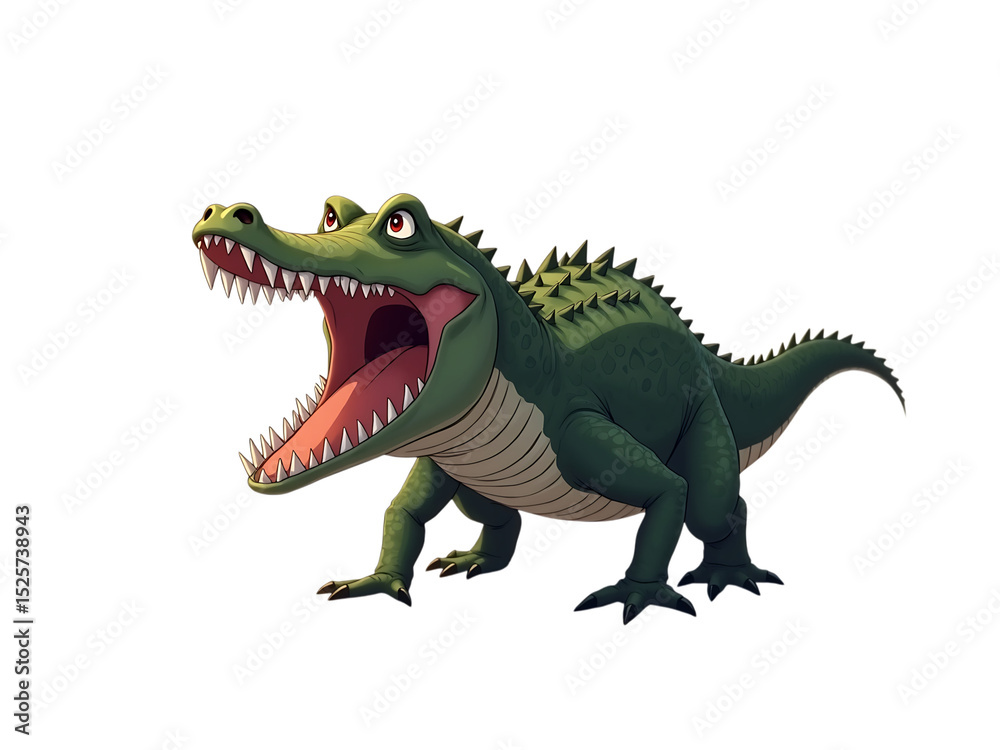 Obraz premium crocodile with open mouth showing sharp teeth, isolated on white background,wild,cartoon,reptile