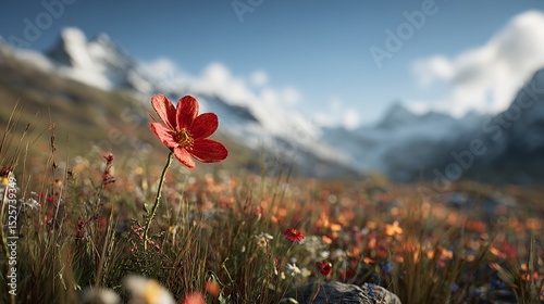 Vibrant Red Flowers Dancing in Garden Breeze, Capturing Nature's Beauty in Morning Light