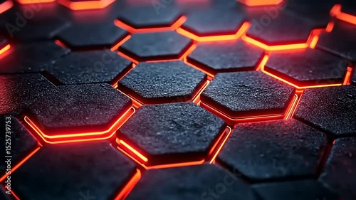 Abstract Futuristic Hexagonal Grid with Glowing Red Edges, Motion Graphics