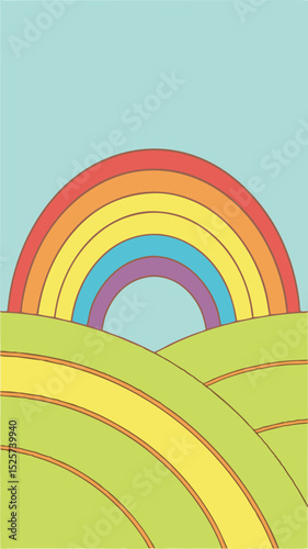 Colorful rainbow over rolling hills a cheerful and optimistic illustration