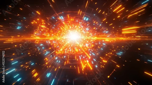 Abstract futuristic hyperspace background with glowing light and data stream