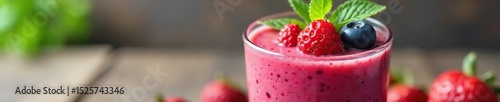 Refreshing fruit smoothie in a glass, garnished with fresh berries and a sprig of mint Perfect for a healthy breakfast or snack Vibrant colors and delicious texture , pineapple, creamy, kiwi