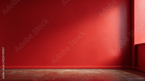 Empty red room with smooth tiled floor, textured wall and warm spotlights, minimal interior concept on seamless background. Ai generative