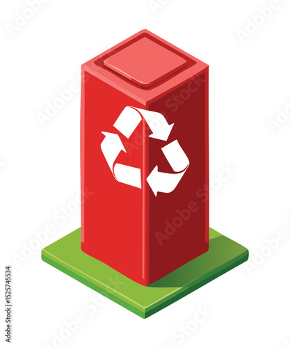 Red Recycling Bin Icon 3D Illustration