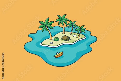 Illustration of a Deserted Island with Palms and Surrounding Water