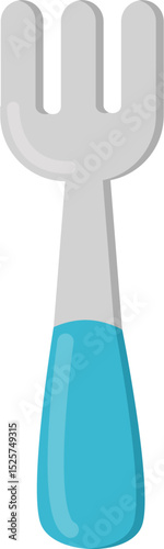 Blue-handled feeding fork, simplified illustration.