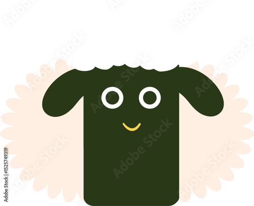 Stylized Creature: Dark Shape, Round Eyes, Floral Edge, Minimalist Illustration.