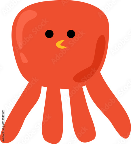 Whimsical Orange Sea Creature, Simple Graphic Illustration, Cartoon Style, Rounded Form, Four Tentacles, Small Beak.