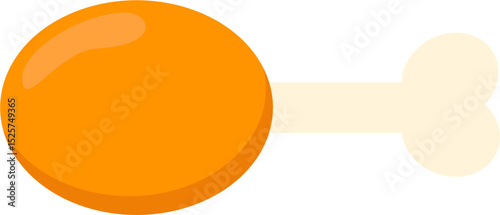 Cartoon Fried Drumstick with Bone, Orange and Beige Flat Vector Illustration on White Background