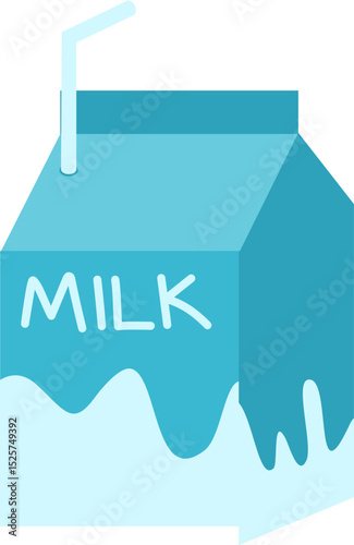 Blue Milk Carton: Simplified Illustration with Splash and Straw.