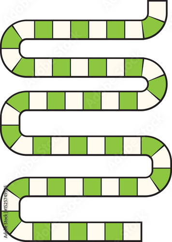 Winding Green and White Checkerboard Path, Game Board Layout, Isolated.
