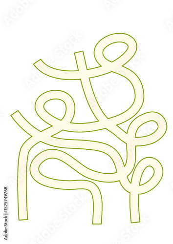 Abstract Olive Green Curvilinear Lines on White Maze Illustration for Kid Education.