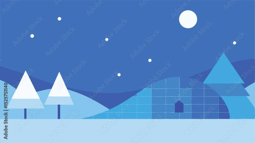 Naklejka premium Minimalist winter landscape illustration with trees snow and blue gradient background