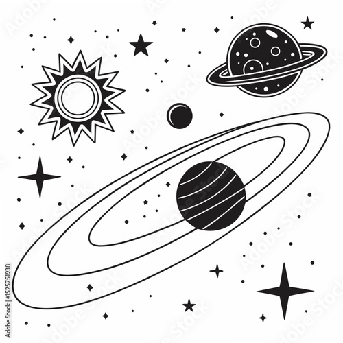 Celestial bodies planets stars sun galaxy space design elements