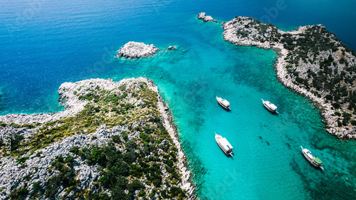 Fototapeta Naklejka Na Ścianę i Meble -  Blue Mediterranean Sea and Small Islands in Turkey
