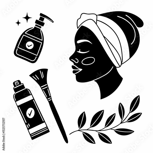 Black and white skincare routine illustration
