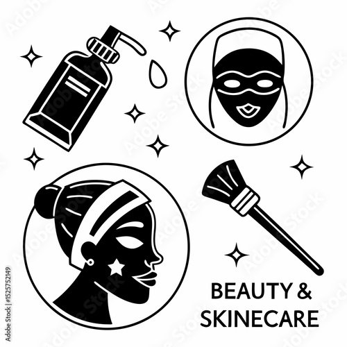 Beauty skincare routine black woman face mask bottle brush