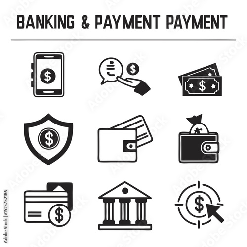 Banking payment methods icons mobile wallet cash
