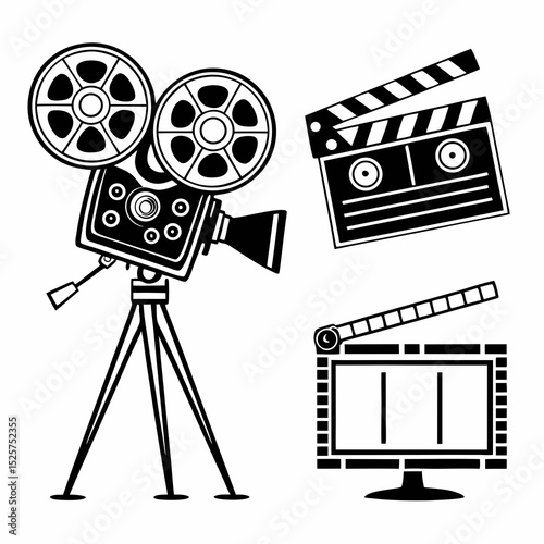 Classic filmmaking equipment icons movie production