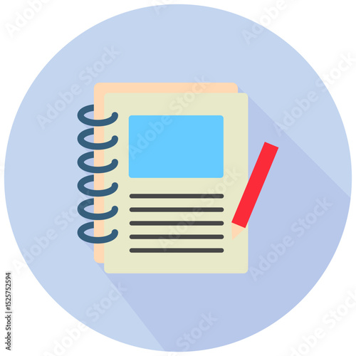 Journal Entry mini illustration rounded flat color icon, use for research and development, education, industry, UI, UX kit, app and web development, digital or print.