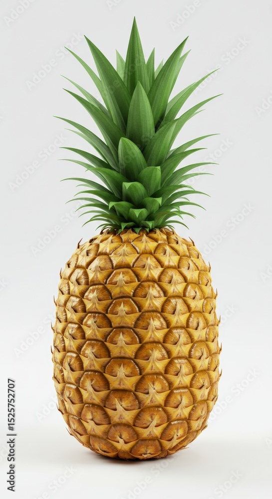 Fototapeta premium Hyper-Realistic 3D Render of a Whole Fresh Pineapple on White Background