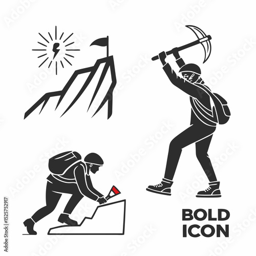 Climber reaching peak success bold icon graphic